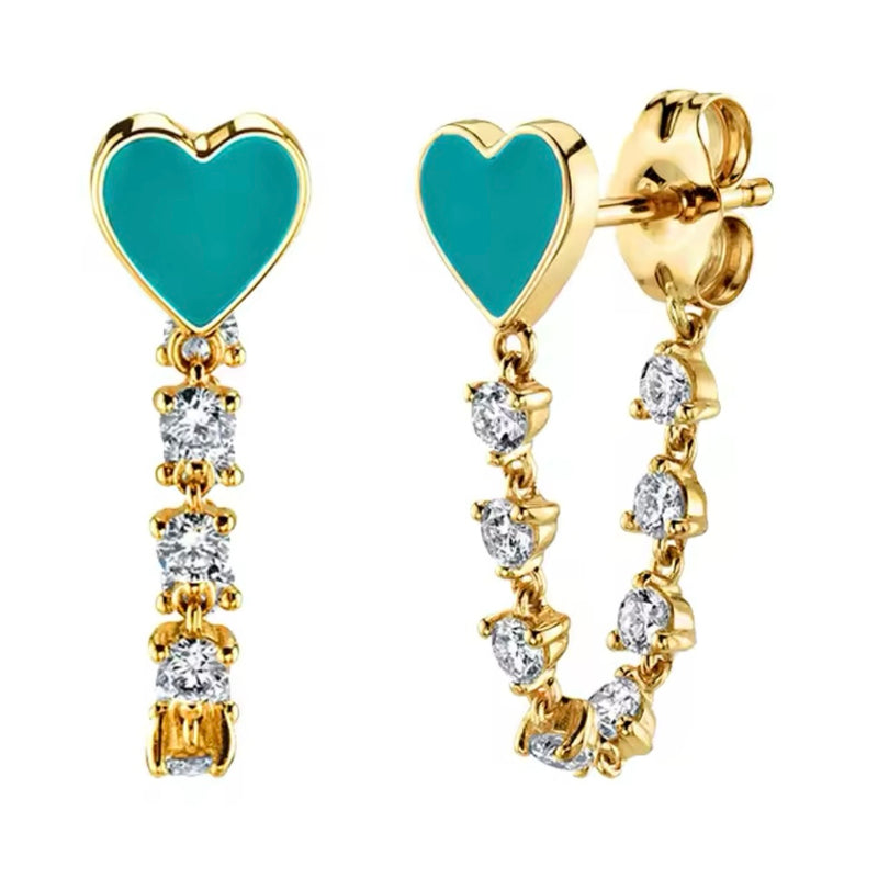 Enamel Heart Chain Earrings Set