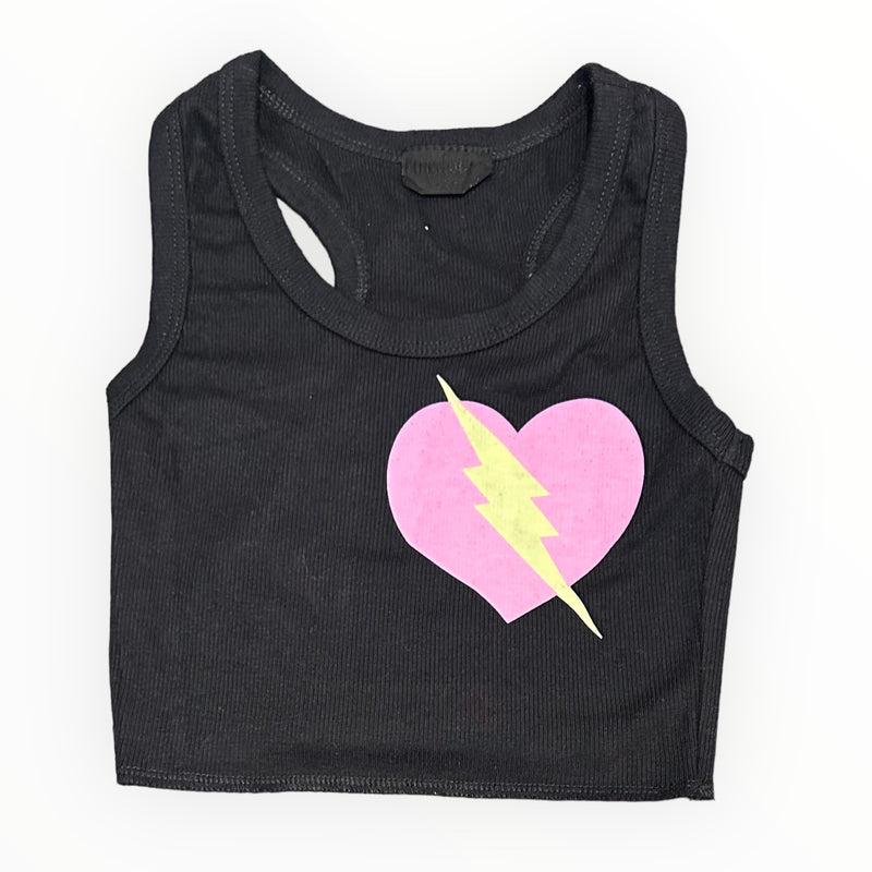 Firehouse Ribbed Crop Tank Heart Bolt Black