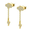 Gold Plated Set Chain Tassel Cloud W/ Bolt Earrings