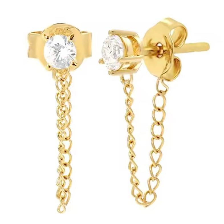 Gold Plated CZ and Chain Studs