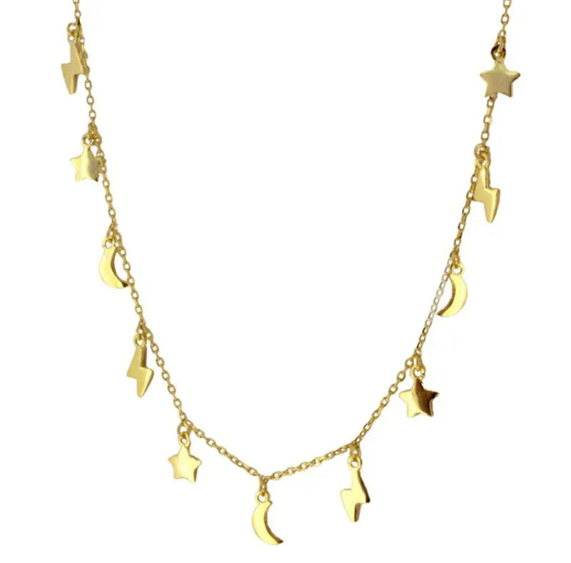 Star, Bolt And Moon Gold Necklace