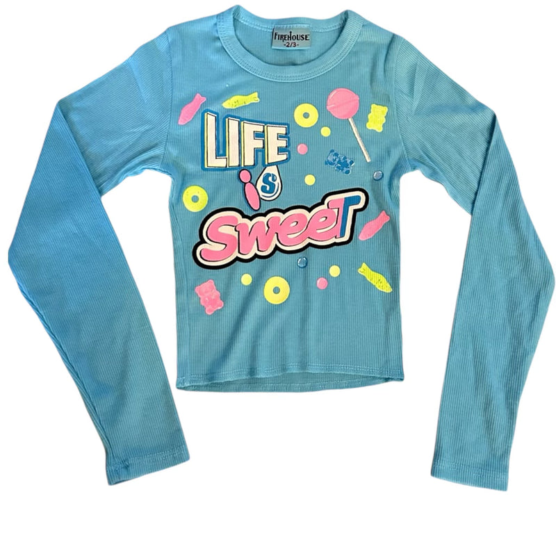 Firehouse Life is Sweet Ribbed Tee - Turquoise Blue