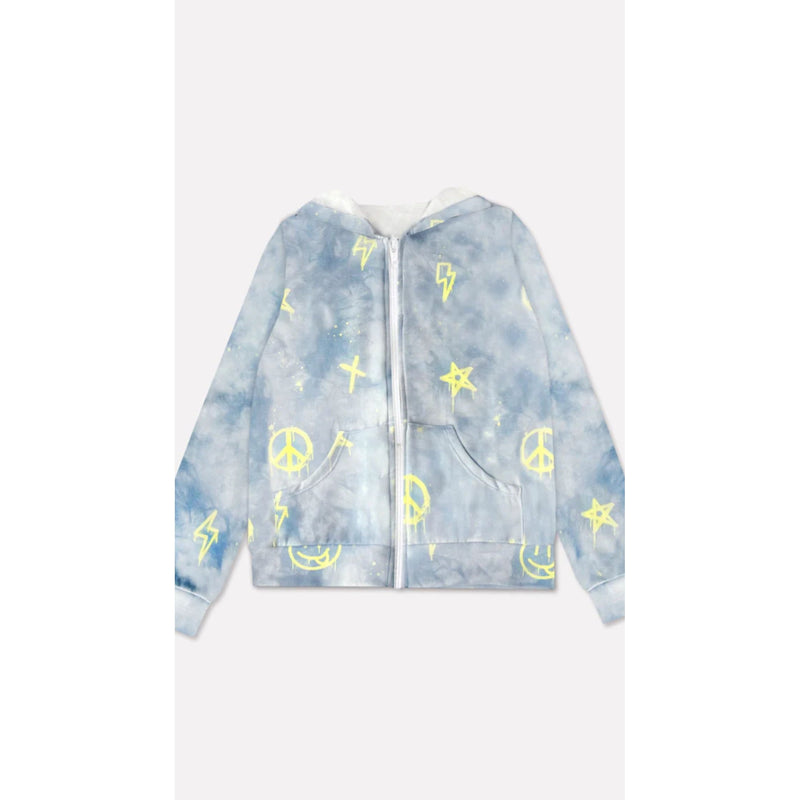 Pixielane French Terry Zip Hoodie Denim Tie Dye Emojis