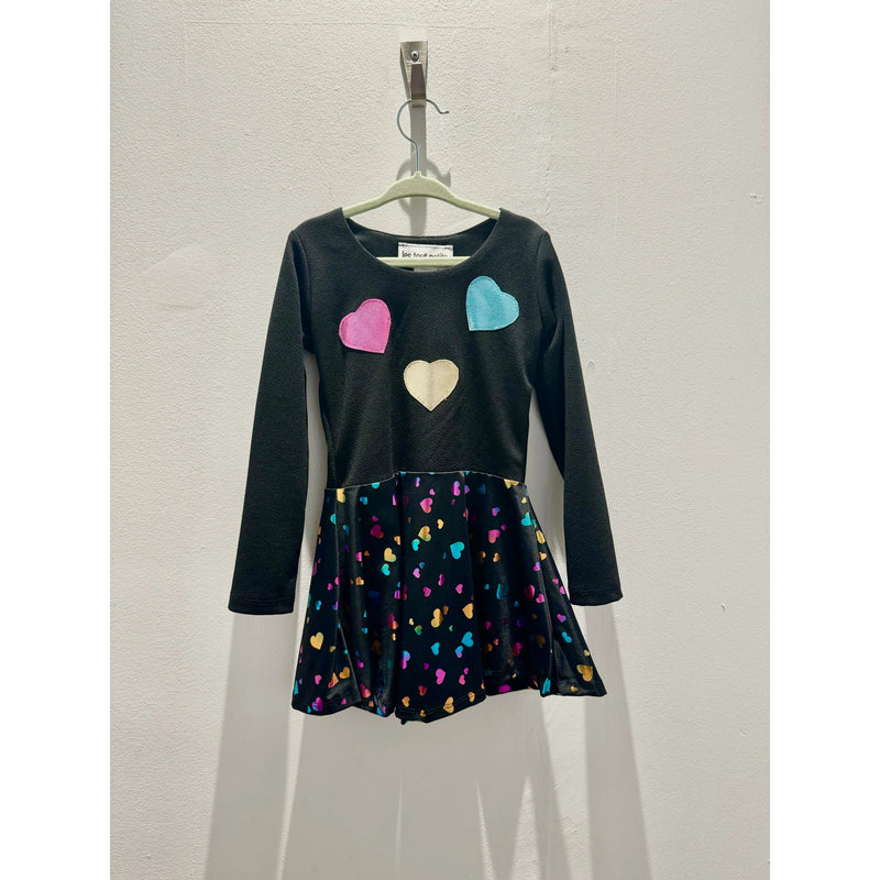 Les Tout Petits Black/Metallic Heart Skater Dress