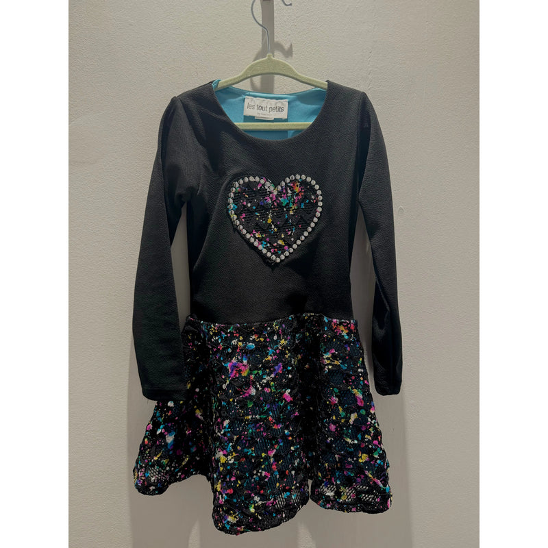 Les Tout Petits Black/Confetti Skater Dress Heart