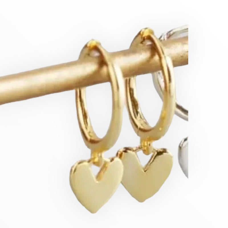 925 Sterling Silver Gold Plated Set Heart Pendant Earrings