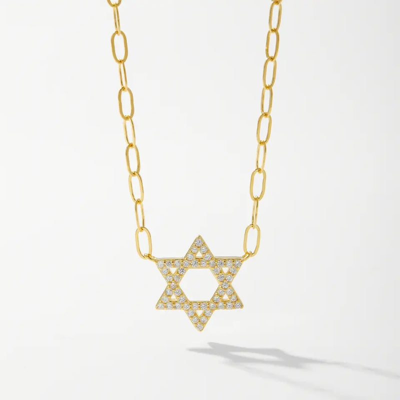 Star Of David Gold Plated And Sterling Silver Paperclip Necklace