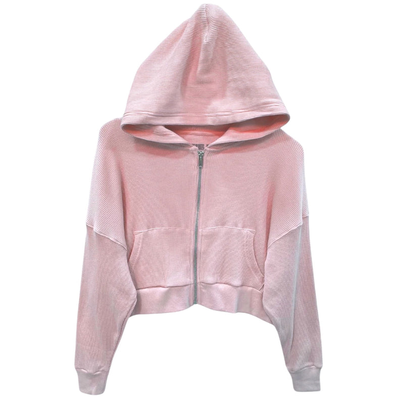 Katie J Brynn Waffle Zip Hoodie- Baby Pink