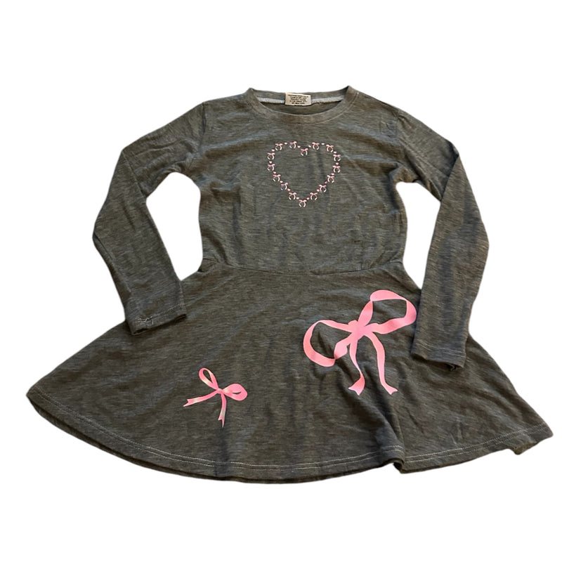 Firehouse Heart Bow Dress- Heather Grey