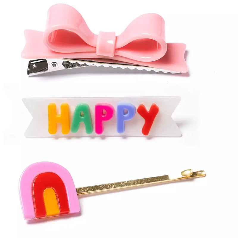 Lilies &Roses Happy Combo 3 Set Word Set & Bow Tie Pink Alligator Clips